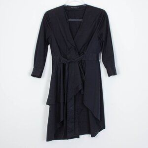 Zara Woman Black Ruffle Wrap‎ Midi Dress Size Small NWOT
